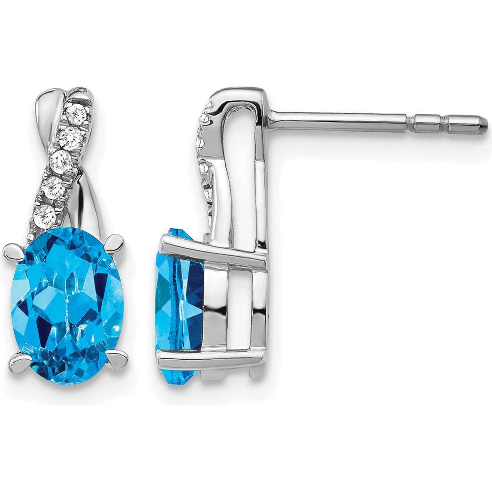 14K White Gold Swiss Blue Topaz and Diamond Drop Earrings - 0.75 Carat Total Blue Topaz Weight, 0.06 Carat Total Diamond Weight by Monteluci Fine Jewelry