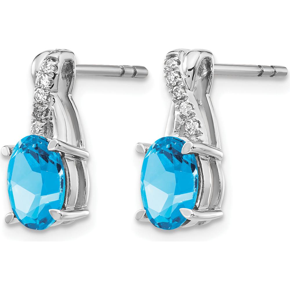 14K White Gold Swiss Blue Topaz and Diamond Drop Earrings - 0.75 Carat Total Blue Topaz Weight, 0.06 Carat Total Diamond Weight by Monteluci Fine Jewelry