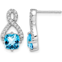 14K White Gold Swiss Blue Topaz and Diamond Drop Earrings - 1.25 Carat Total Blue Topaz Weight, 0.005 Carat Total Diamond Weight by Monteluci Fine Jewelry