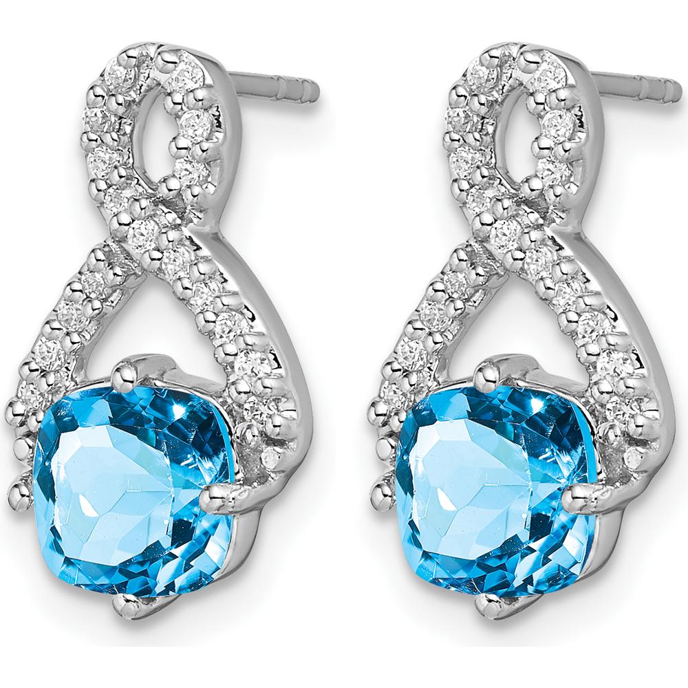 14K White Gold Swiss Blue Topaz and Diamond Drop Earrings - 1.25 Carat Total Blue Topaz Weight, 0.005 Carat Total Diamond Weight by Monteluci Fine Jewelry