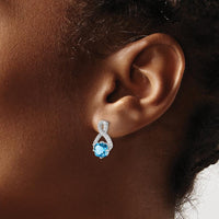 14K White Gold Swiss Blue Topaz and Diamond Drop Earrings - 1.25 Carat Total Blue Topaz Weight, 0.005 Carat Total Diamond Weight by Monteluci Fine Jewelry