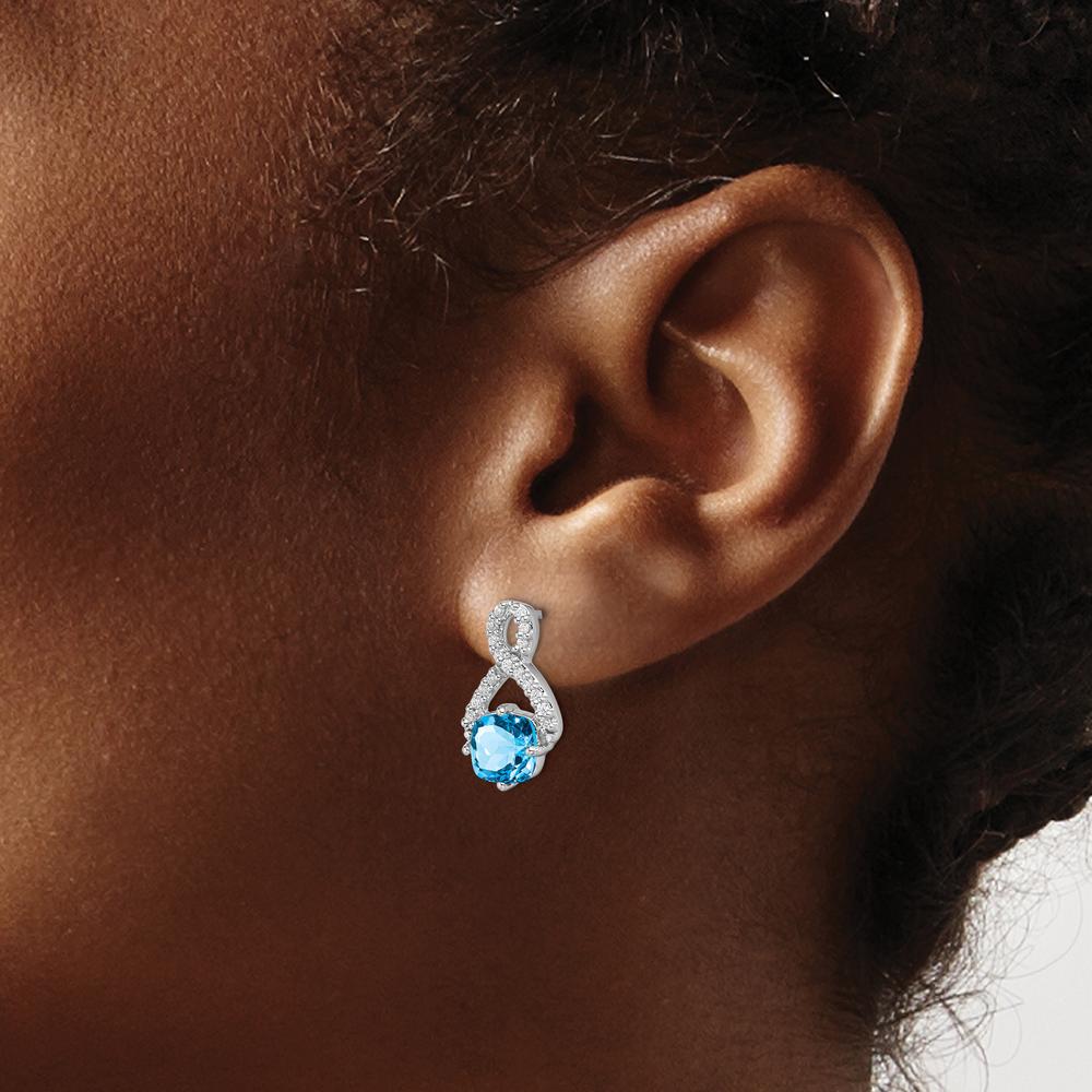 14K White Gold Swiss Blue Topaz and Diamond Drop Earrings - 1.25 Carat Total Blue Topaz Weight, 0.005 Carat Total Diamond Weight by Monteluci Fine Jewelry