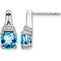 14K White Gold Swiss Blue Topaz and Diamond Drop Earrings - 1.25 Carat Total Topaz Weight by Monteluci Fine Jewelry