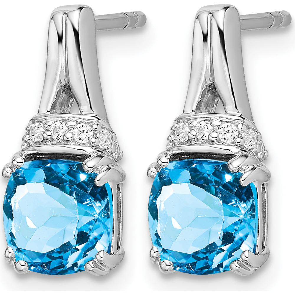 14K White Gold Swiss Blue Topaz and Diamond Drop Earrings - 1.25 Carat Total Topaz Weight by Monteluci Fine Jewelry