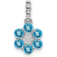 14K White Gold Swiss Blue Topaz and Diamond Floral Pendant with Rhodium Plating - 0.10 Carat Total Blue Topaz Weight, 0.004 Carat Total Diamond Weight by Lumare Gioia