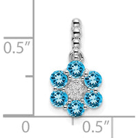 14K White Gold Swiss Blue Topaz and Diamond Floral Pendant with Rhodium Plating - 0.10 Carat Total Blue Topaz Weight, 0.004 Carat Total Diamond Weight by Lumare Gioia