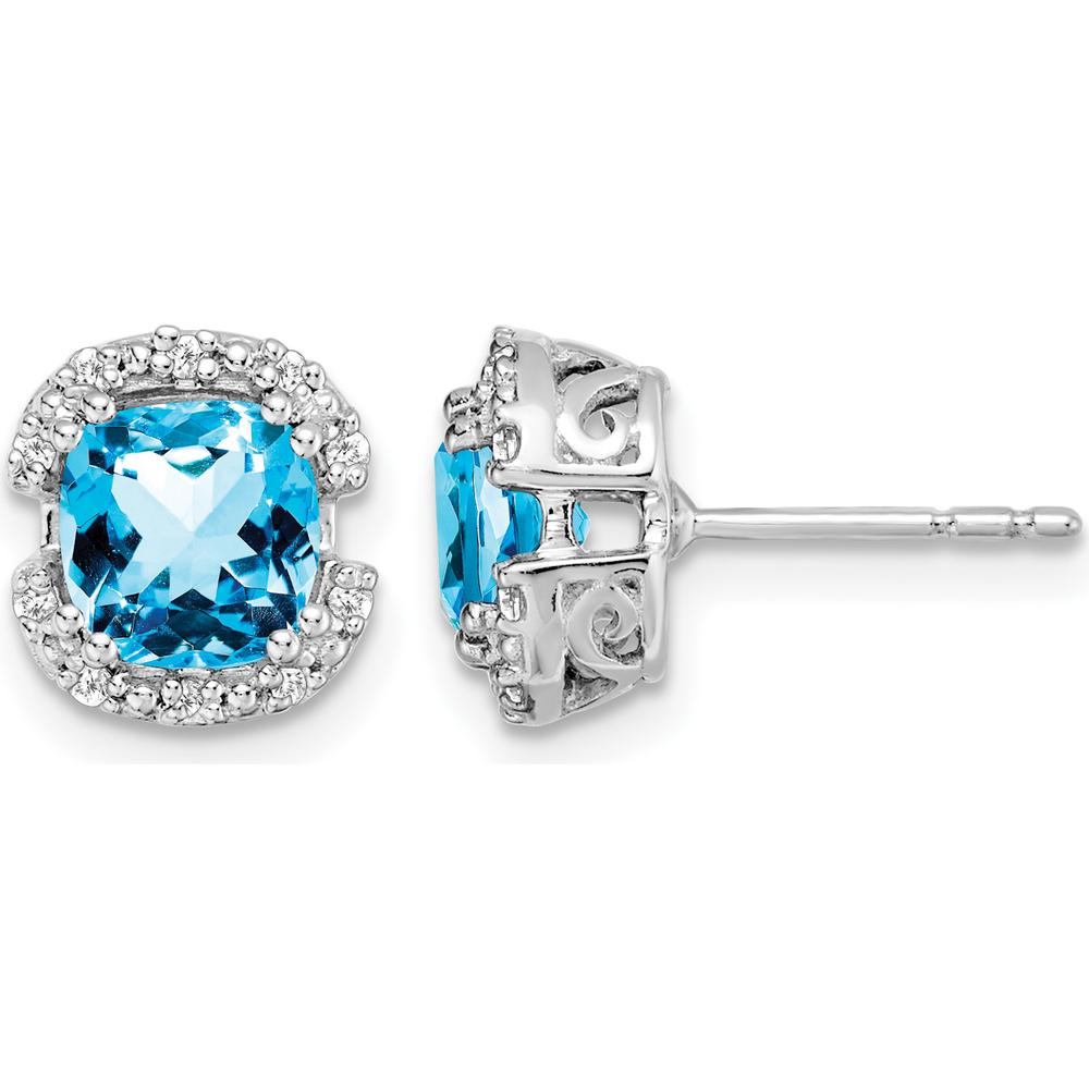 14K White Gold Swiss Blue Topaz and Diamond Halo Button Earrings - 1.25 Carat Total Blue Topaz Weight, 0.005 Carat Total Diamond Weight by Monteluci Fine Jewelry