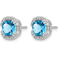 14K White Gold Swiss Blue Topaz and Diamond Halo Button Earrings - 1.25 Carat Total Blue Topaz Weight, 0.005 Carat Total Diamond Weight by Monteluci Fine Jewelry