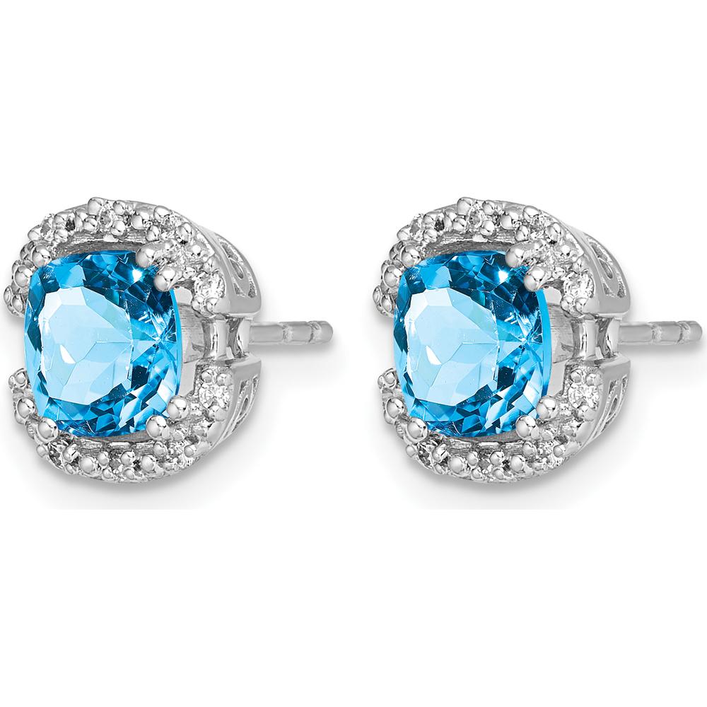 14K White Gold Swiss Blue Topaz and Diamond Halo Button Earrings - 1.25 Carat Total Blue Topaz Weight, 0.005 Carat Total Diamond Weight by Monteluci Fine Jewelry