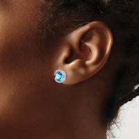 14K White Gold Swiss Blue Topaz and Diamond Halo Button Earrings - 1.25 Carat Total Blue Topaz Weight, 0.005 Carat Total Diamond Weight by Monteluci Fine Jewelry