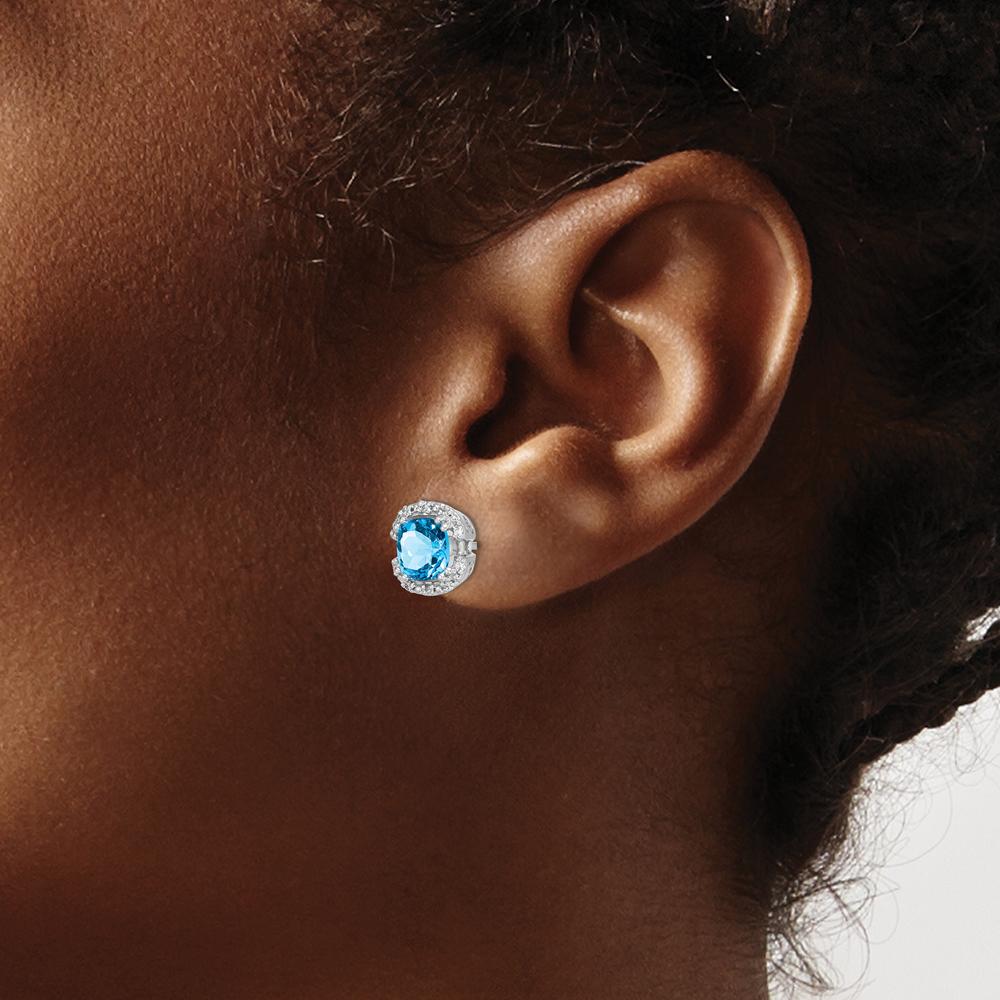 14K White Gold Swiss Blue Topaz and Diamond Halo Button Earrings - 1.25 Carat Total Blue Topaz Weight, 0.005 Carat Total Diamond Weight by Monteluci Fine Jewelry