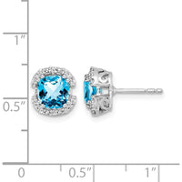 14K White Gold Swiss Blue Topaz and Diamond Halo Button Earrings - 1.25 Carat Total Blue Topaz Weight, 0.005 Carat Total Diamond Weight by Monteluci Fine Jewelry