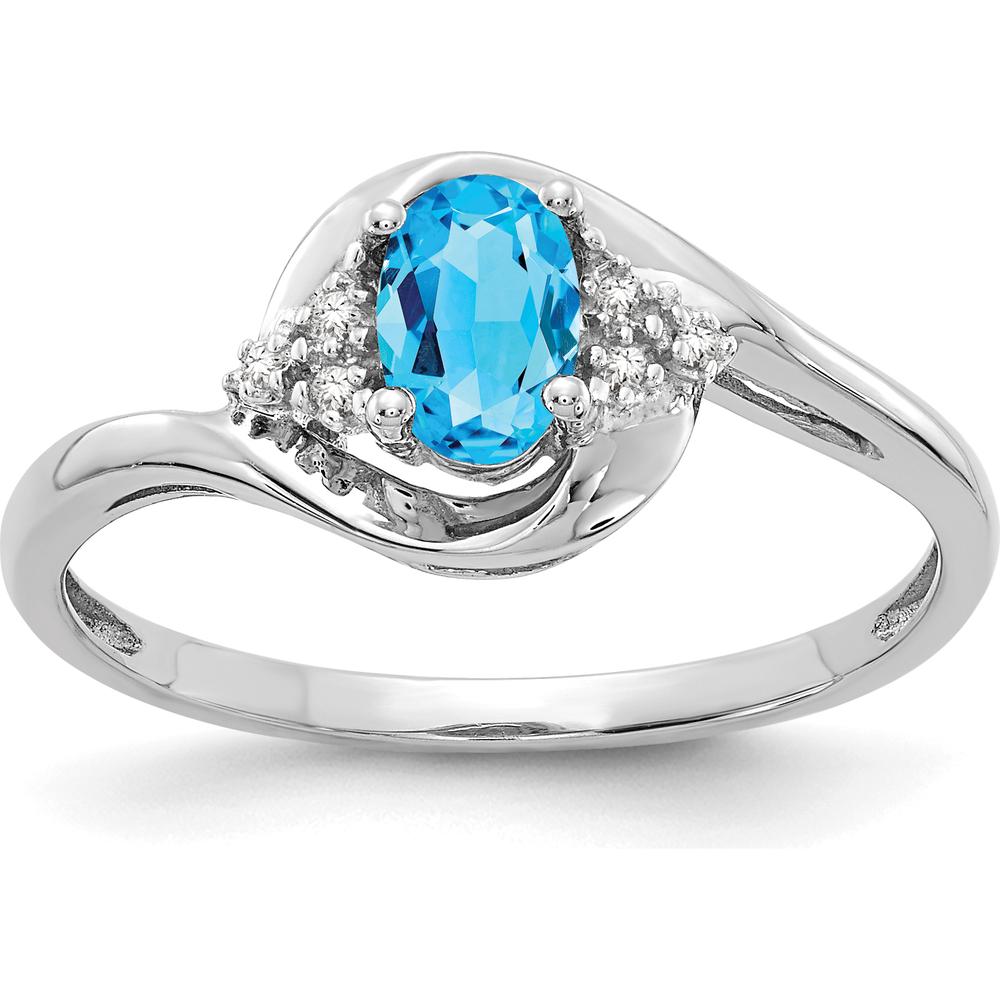 14K White Gold Swiss Blue Topaz and Diamond Halo Ring - 0.56 Carat Topaz, 0.02 Carat Diamond Total Weight by Oro Pregiato