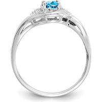 14K White Gold Swiss Blue Topaz and Diamond Halo Ring - 0.56 Carat Topaz, 0.02 Carat Diamond Total Weight by Oro Pregiato