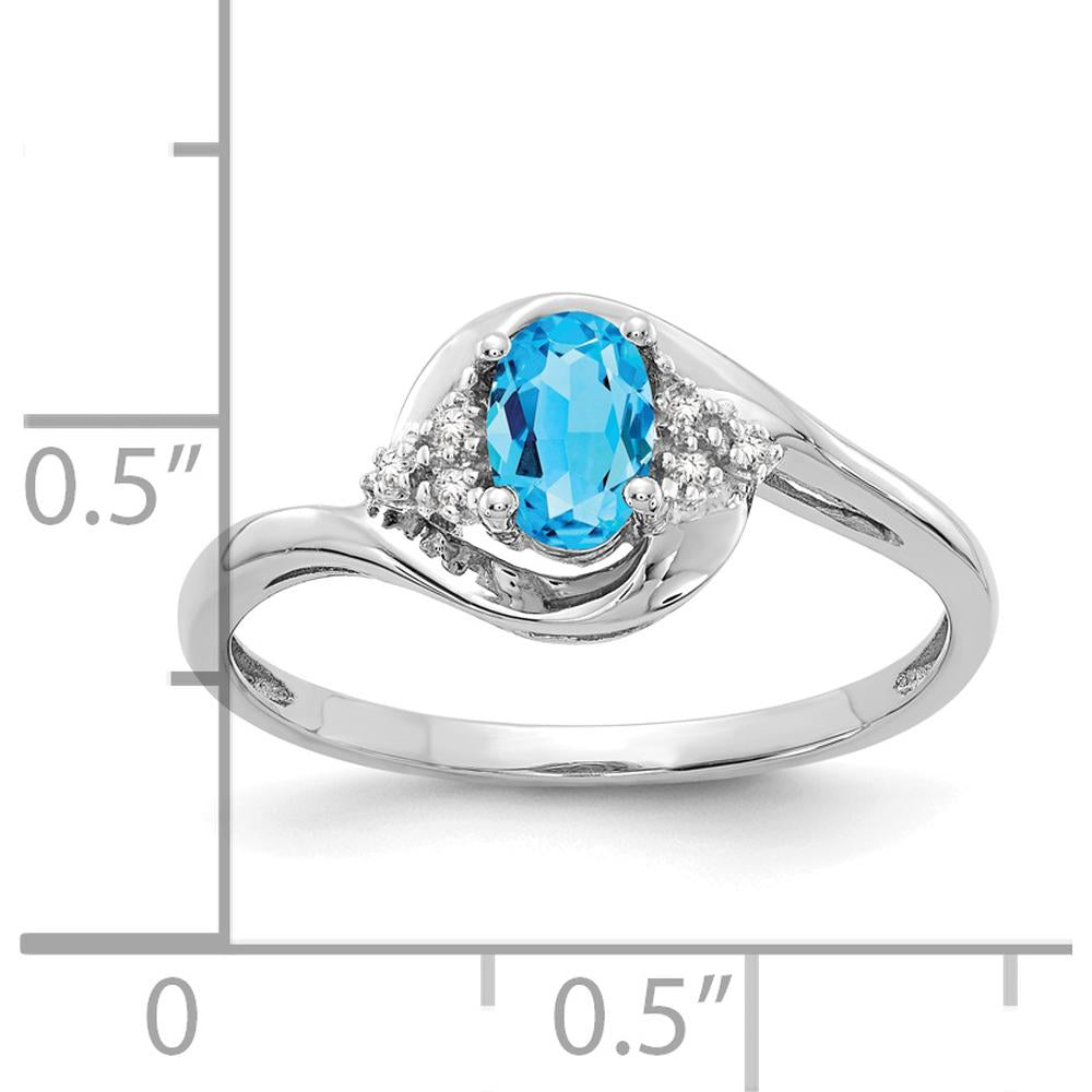 14K White Gold Swiss Blue Topaz and Diamond Halo Ring - 0.56 Carat Topaz, 0.02 Carat Diamond Total Weight by Oro Pregiato