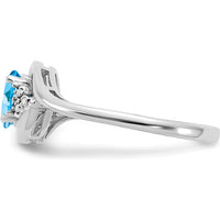 14K White Gold Swiss Blue Topaz and Diamond Halo Ring - 0.56 Carat Topaz, 0.02 Carat Diamond Total Weight by Oro Pregiato