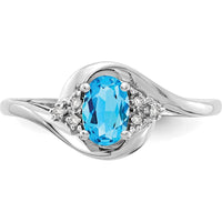 14K White Gold Swiss Blue Topaz and Diamond Halo Ring - 0.56 Carat Topaz, 0.02 Carat Diamond Total Weight by Oro Pregiato
