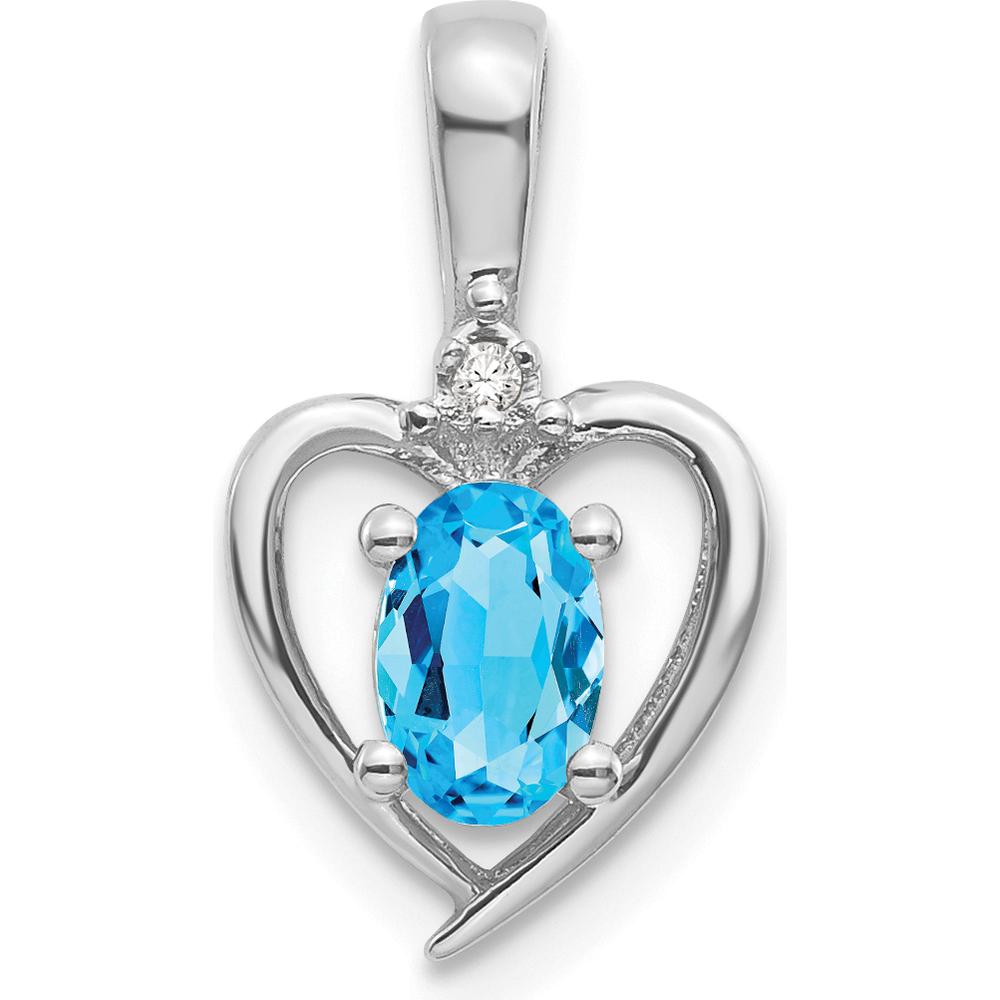 14K White Gold Swiss Blue Topaz and Diamond Heart Pendant - 0.56 Carat Topaz, 0.007 Carat Diamond by Oro Pregiato