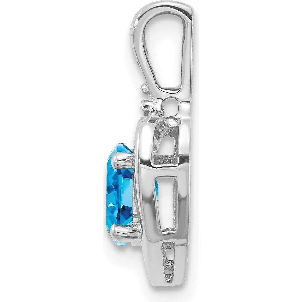 14K White Gold Swiss Blue Topaz and Diamond Heart Pendant - 0.56 Carat Topaz, 0.007 Carat Diamond by Oro Pregiato