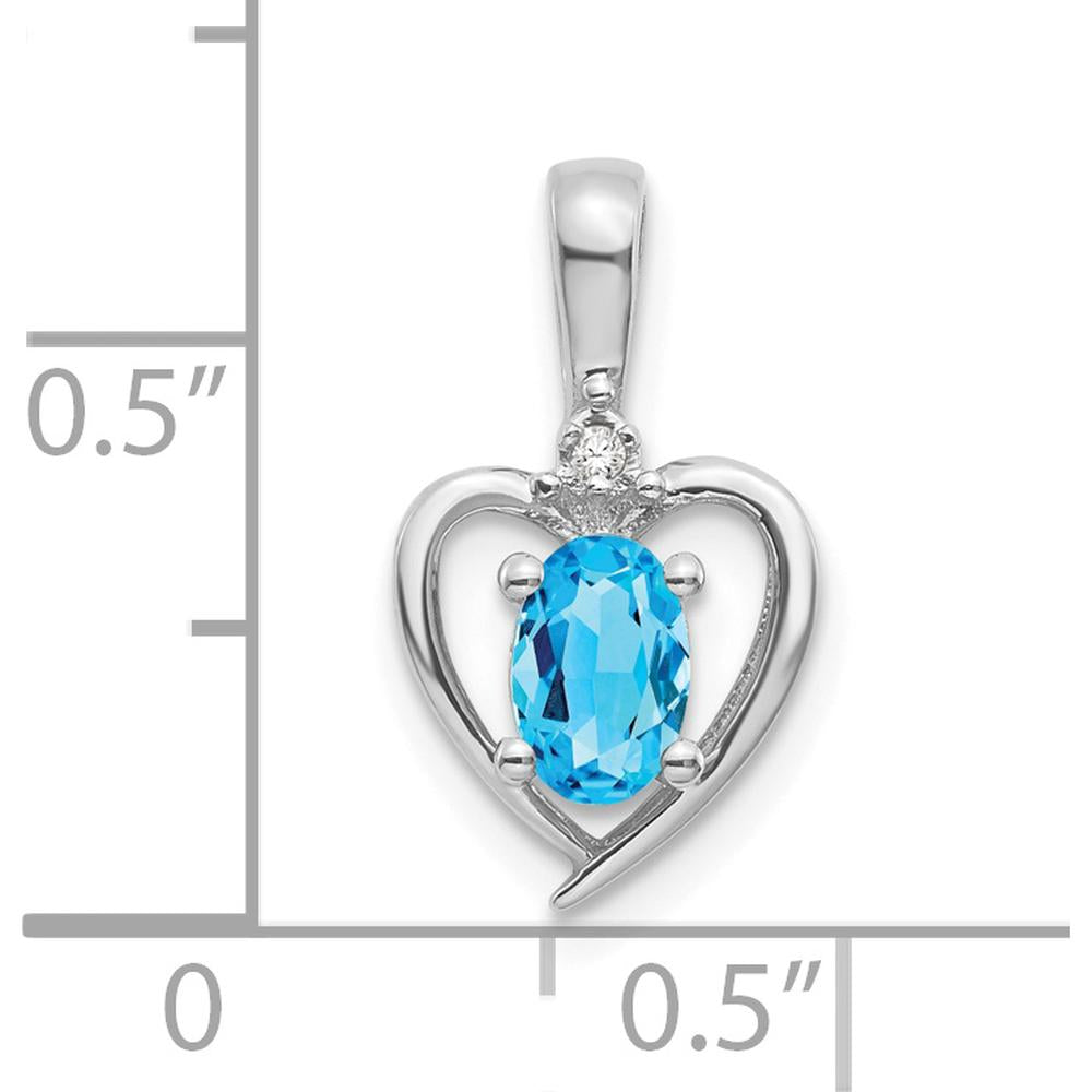 14K White Gold Swiss Blue Topaz and Diamond Heart Pendant - 0.56 Carat Topaz, 0.007 Carat Diamond by Oro Pregiato