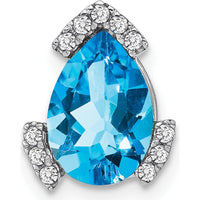 14K White Gold Swiss Blue Topaz and Diamond Pendant - 2.55 Carat Topaz, 0.088 Carat Diamond Total Weight by Lumare Gioia