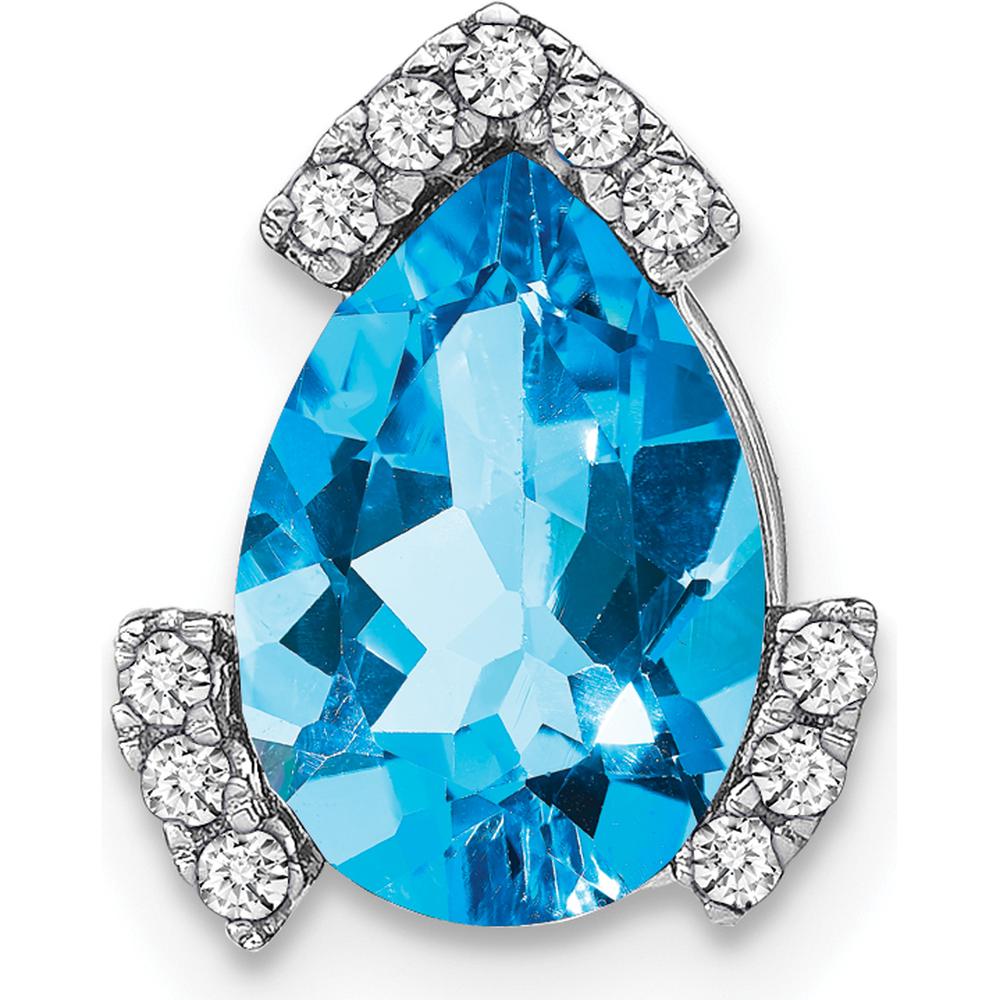 14K White Gold Swiss Blue Topaz and Diamond Pendant - 2.55 Carat Topaz, 0.088 Carat Diamond Total Weight by Lumare Gioia
