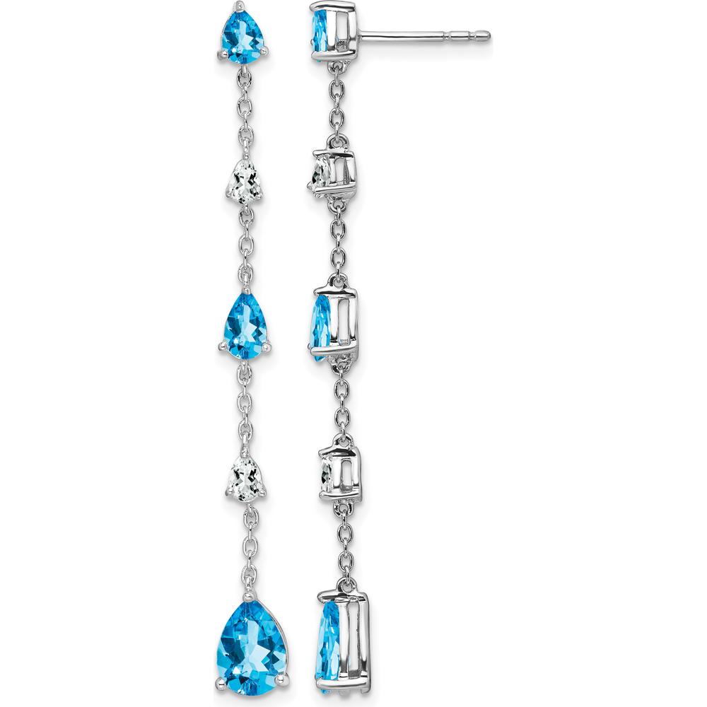 14K White Gold Swiss Blue Topaz and White Topaz Dangle Earrings - 1.82 Carat Total Gem Weight by Monteluci Fine Jewelry