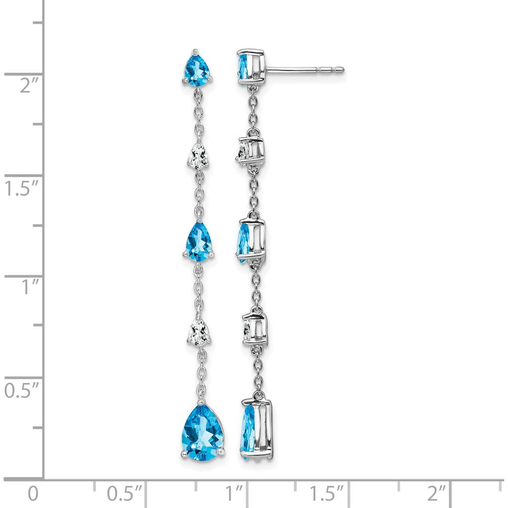 14K White Gold Swiss Blue Topaz and White Topaz Dangle Earrings - 1.82 Carat Total Gem Weight by Monteluci Fine Jewelry