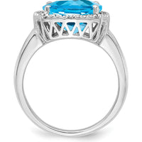 14K White Gold Swiss Blue Topaz Cushion Cut Ring with Round Diamonds - 5.02 Carat Total Gem Weight by 0