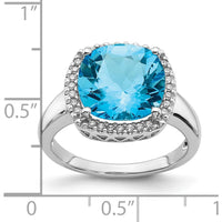 14K White Gold Swiss Blue Topaz Cushion Cut Ring with Round Diamonds - 5.02 Carat Total Gem Weight by 0