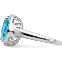14K White Gold Swiss Blue Topaz Cushion Cut Ring with Round Diamonds - 5.02 Carat Total Gem Weight by 0