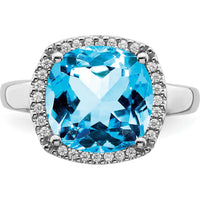 14K White Gold Swiss Blue Topaz Cushion Cut Ring with Round Diamonds - 5.02 Carat Total Gem Weight by 0