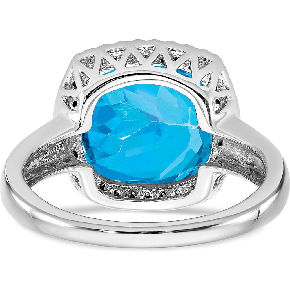 14K White Gold Swiss Blue Topaz Cushion Cut Ring with Round Diamonds - 5.02 Carat Total Gem Weight by 0