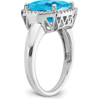 14K White Gold Swiss Blue Topaz Cushion Cut Ring with Round Diamonds - 5.02 Carat Total Gem Weight by 0