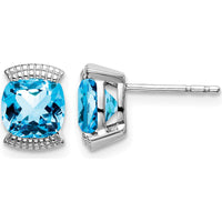 14K White Gold Swiss Blue Topaz Cushion Cut Stud Earrings - 0.892 Carat Total Weight by Monteluci Fine Jewelry