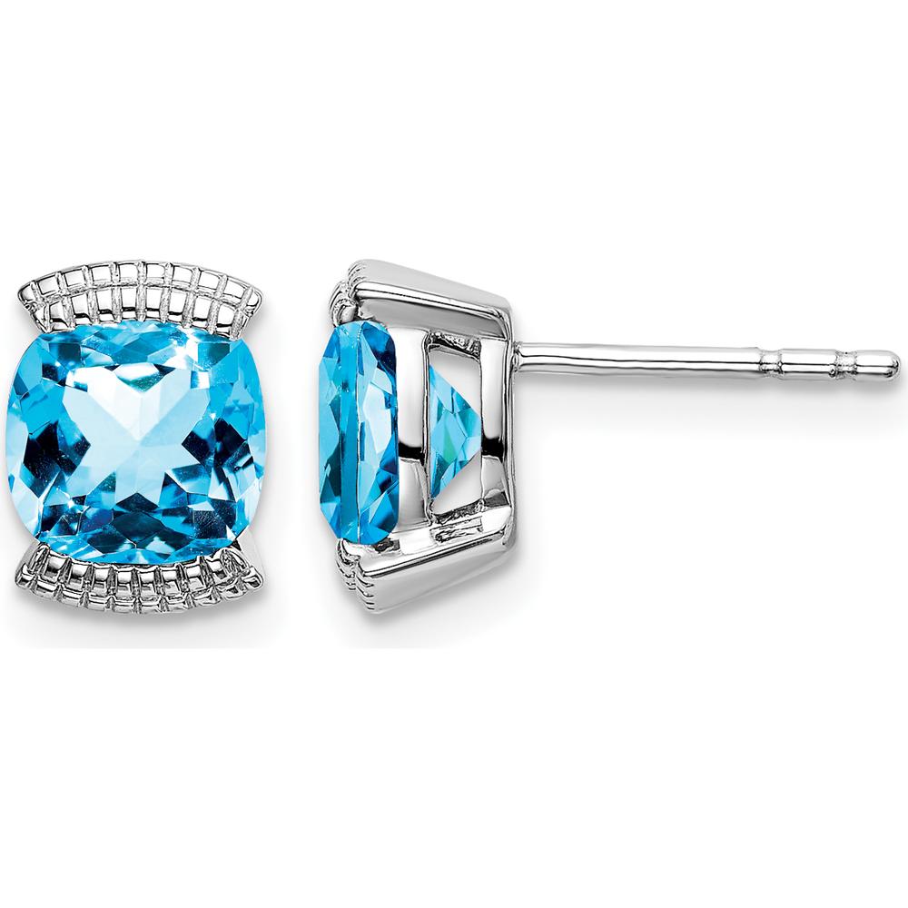 14K White Gold Swiss Blue Topaz Cushion Cut Stud Earrings - 0.892 Carat Total Weight by Monteluci Fine Jewelry