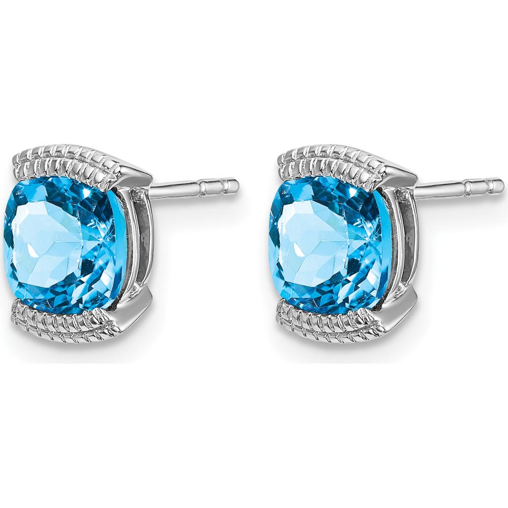 14K White Gold Swiss Blue Topaz Cushion Cut Stud Earrings - 0.892 Carat Total Weight by Monteluci Fine Jewelry