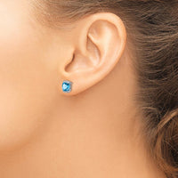 14K White Gold Swiss Blue Topaz Cushion Cut Stud Earrings - 0.892 Carat Total Weight by Monteluci Fine Jewelry