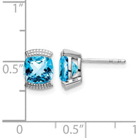 14K White Gold Swiss Blue Topaz Cushion Cut Stud Earrings - 0.892 Carat Total Weight by Monteluci Fine Jewelry