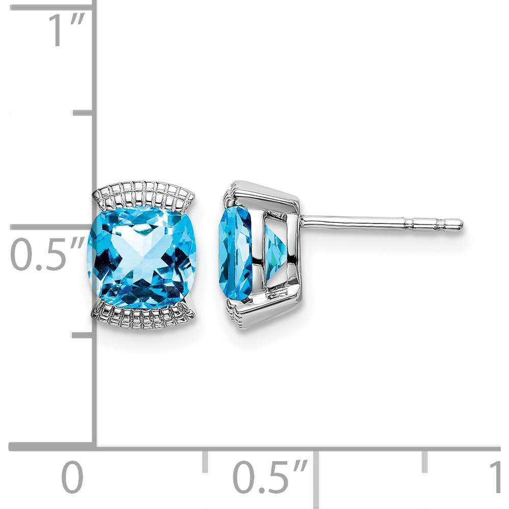 14K White Gold Swiss Blue Topaz Cushion Cut Stud Earrings - 0.892 Carat Total Weight by Monteluci Fine Jewelry