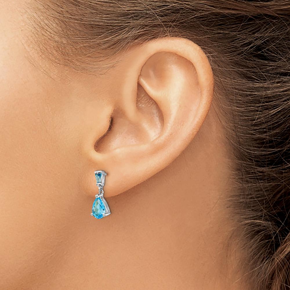 14K White Gold Swiss Blue Topaz Dangle Earrings - 1.74 Carat Total Gem Weight by Monteluci Fine Jewelry