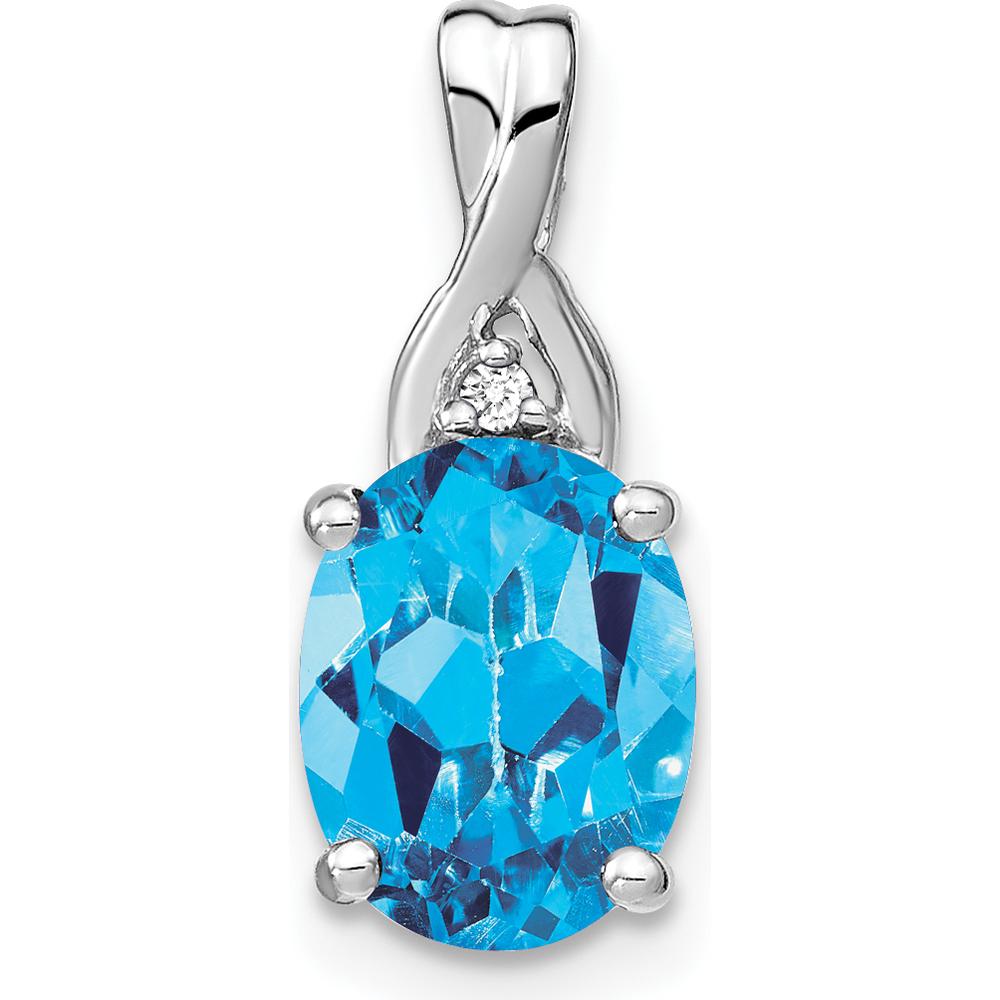 14K White Gold Swiss Blue Topaz Oval Pendant with Round Diamond Accent - 2 Carat Blue Topaz, 0.01 Carat Diamond by Lumare Gioia