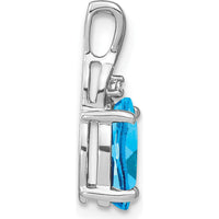 14K White Gold Swiss Blue Topaz Oval Pendant with Round Diamond Accent - 2 Carat Blue Topaz, 0.01 Carat Diamond by Lumare Gioia