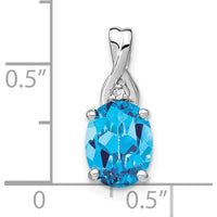 14K White Gold Swiss Blue Topaz Oval Pendant with Round Diamond Accent - 2 Carat Blue Topaz, 0.01 Carat Diamond by Lumare Gioia