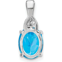 14K White Gold Swiss Blue Topaz Oval Pendant with Round Diamond Accent - 2 Carat Blue Topaz, 0.01 Carat Diamond by Lumare Gioia