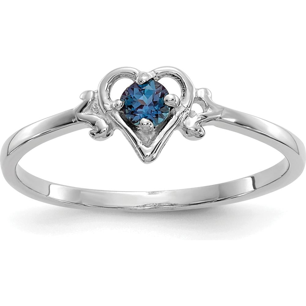 14K White Gold Synthetic Alexandrite Birthstone Heart Ring - 0.15 Carat Lab-Created Alexandrite by Oro Pregiato