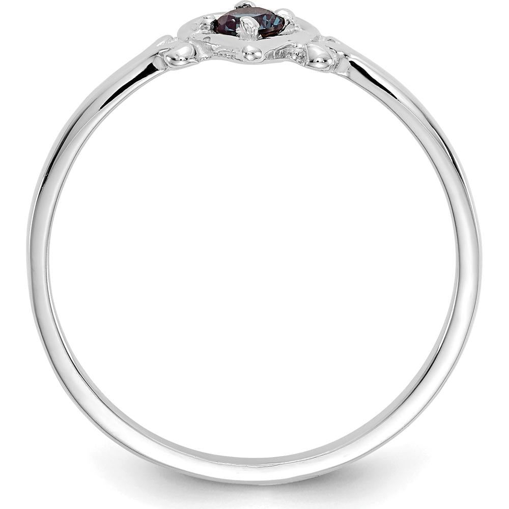 14K White Gold Synthetic Alexandrite Birthstone Heart Ring - 0.15 Carat Lab-Created Alexandrite by Oro Pregiato
