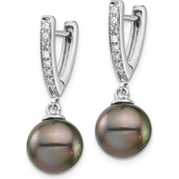 14K White Gold Tahitian Black Pearl and Diamond Dangle Earrings - 0.10 Carat Total Diamond Weight by Monteluci Fine Jewelry