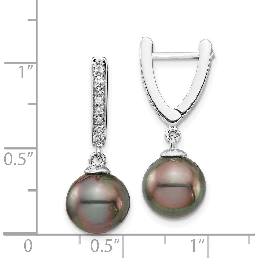 14K White Gold Tahitian Black Pearl and Diamond Dangle Earrings - 0.10 Carat Total Diamond Weight by Monteluci Fine Jewelry