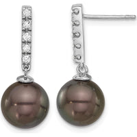 14K White Gold Tahitian Black Pearl & Diamond Drop Earrings - 0.20 Carat Total Diamond Weight by Monteluci Fine Jewelry